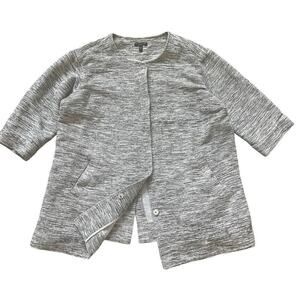 Eileen Fisher Woman 1X Jacket | Textured Knit, Gray White, Pockets, Cotton Blend